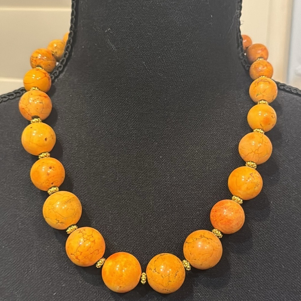 Butternut Amber Beaded Signed Damalli fine jewelry necklace Brass Gorgeous - Picture 6 of 9